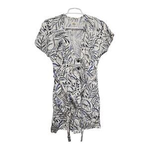 Marine Layer Wrap Mini Dress Small Leaf Print TENCEL